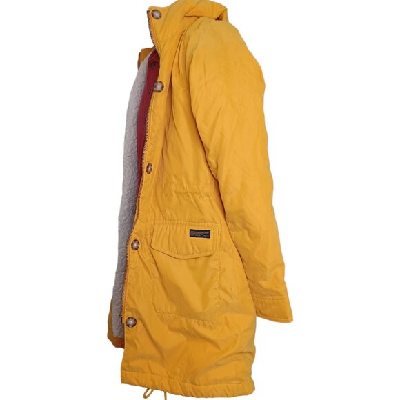 Abercrombie and Fitch Womens Hooded Jacket XS Yellow Sherpa Lining Zip Buttons - Picture 7 of 9